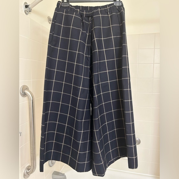 Wide Leg Windowpane Plaid Pants - Black